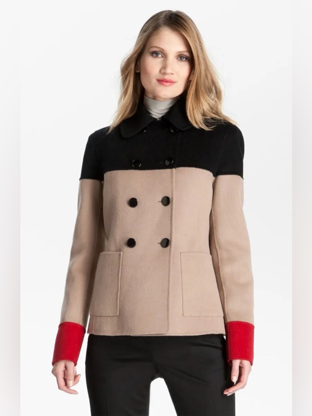 St. John Collection Angora Wool Cashmere Colorblock Peacoat Sz 8 Hand Sewn